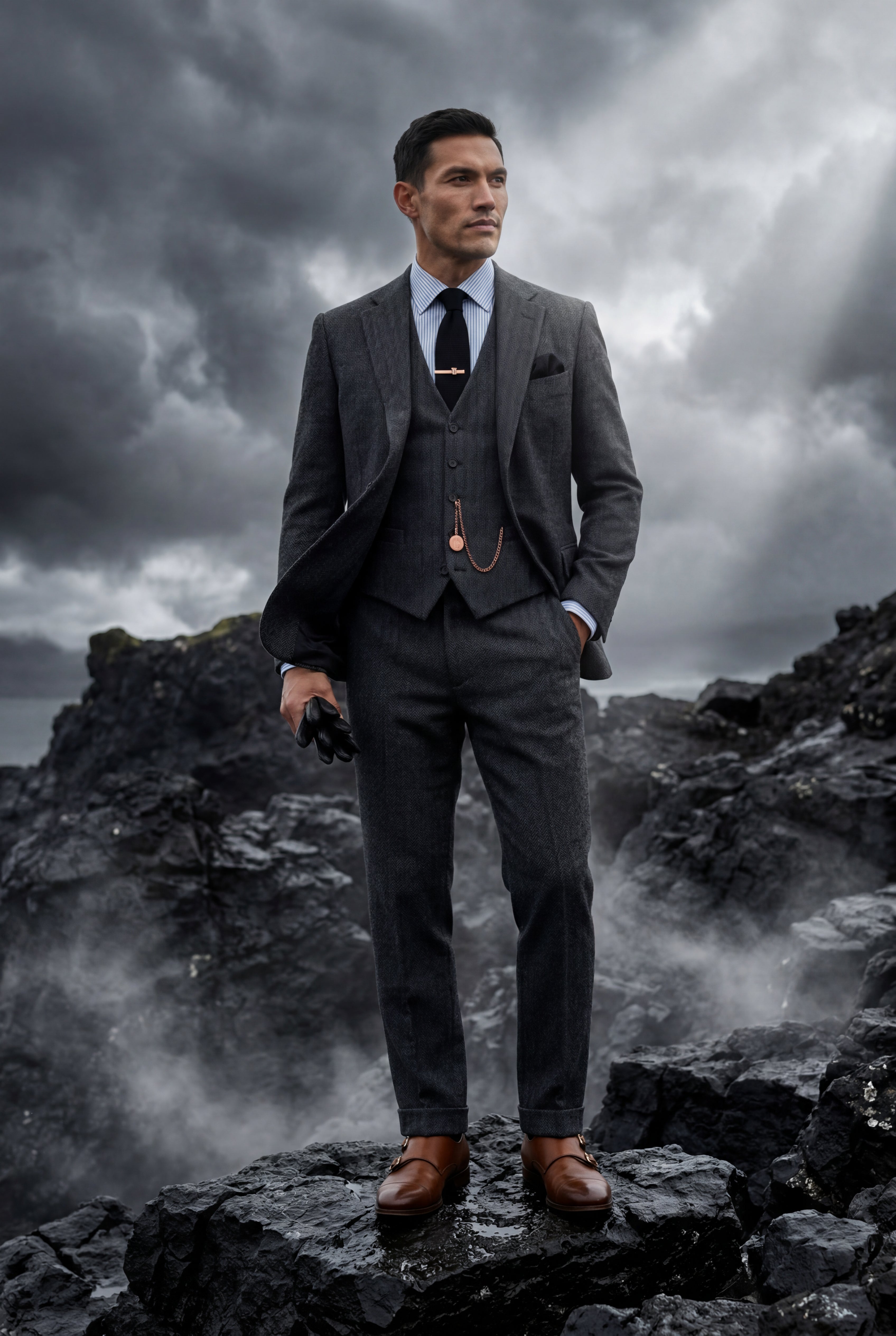 Liam | Textured Three-piece Suit with Notched Lapels