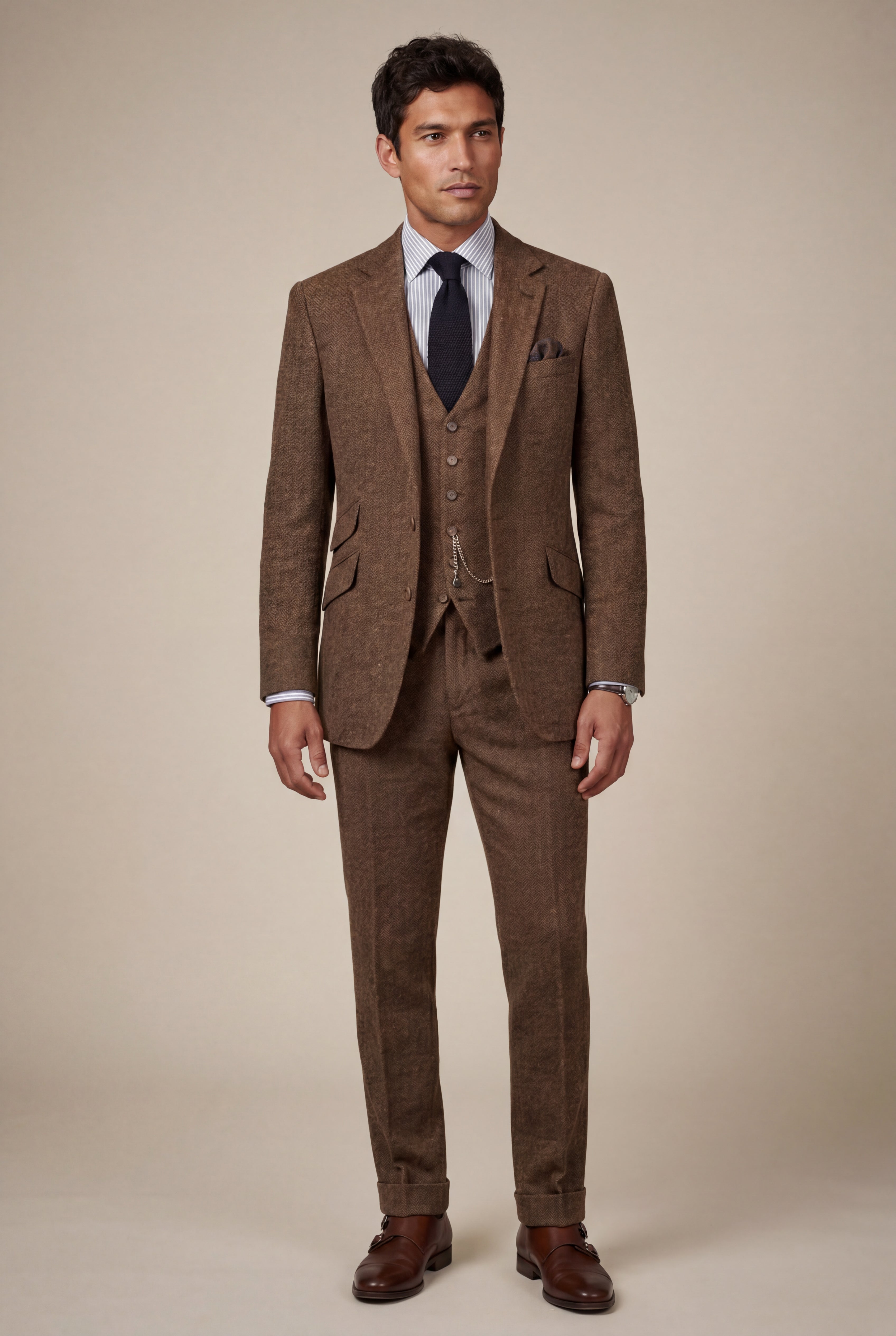 Liam | Textured Three-piece Suit with Notched Lapels