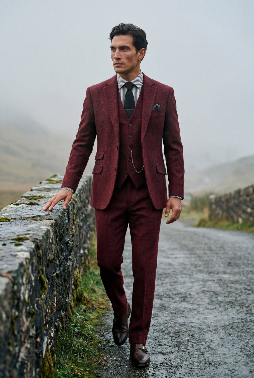 Liam | Textured Three-piece Suit with Notched Lapels