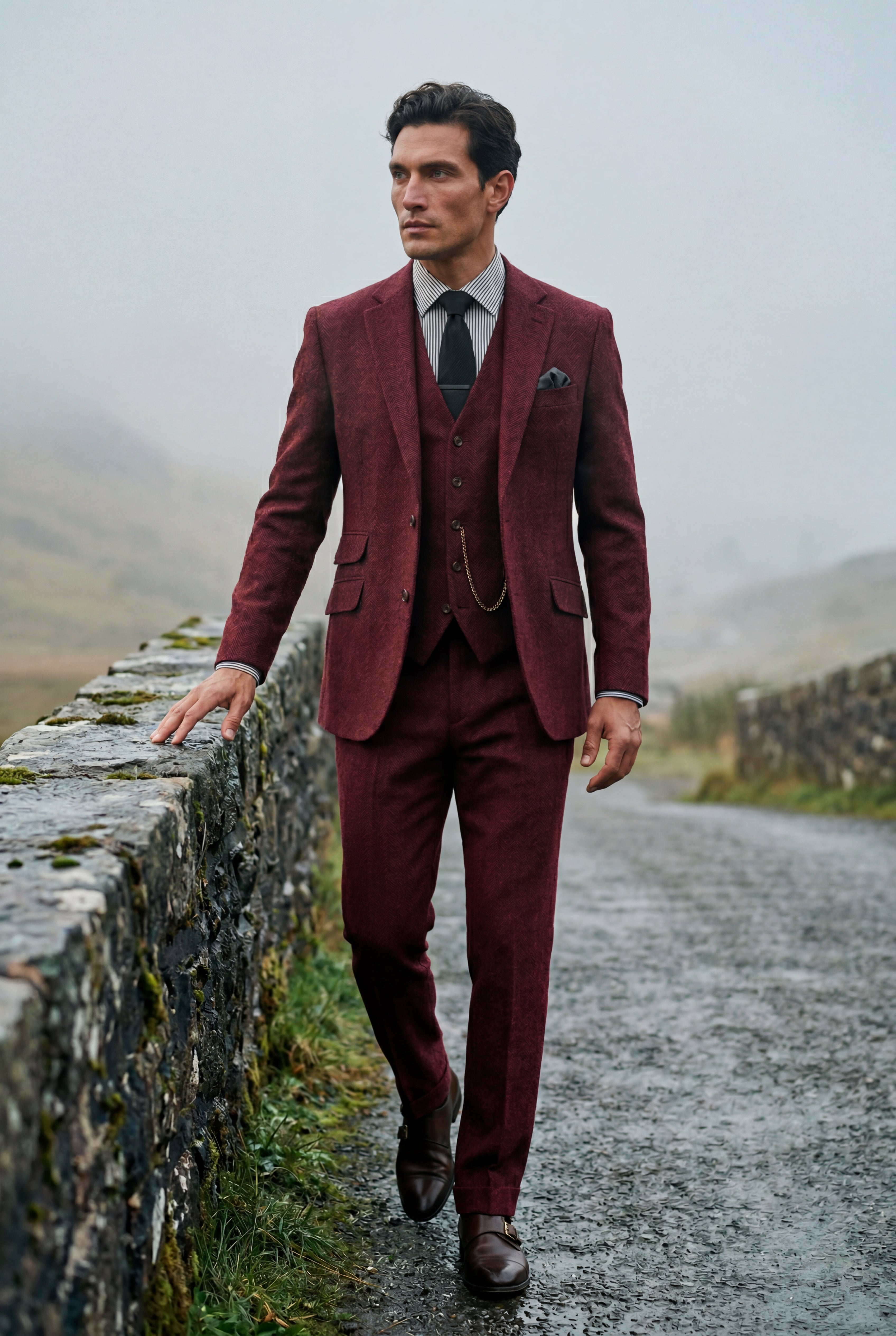 Liam | Textured Three-piece Suit with Notched Lapels