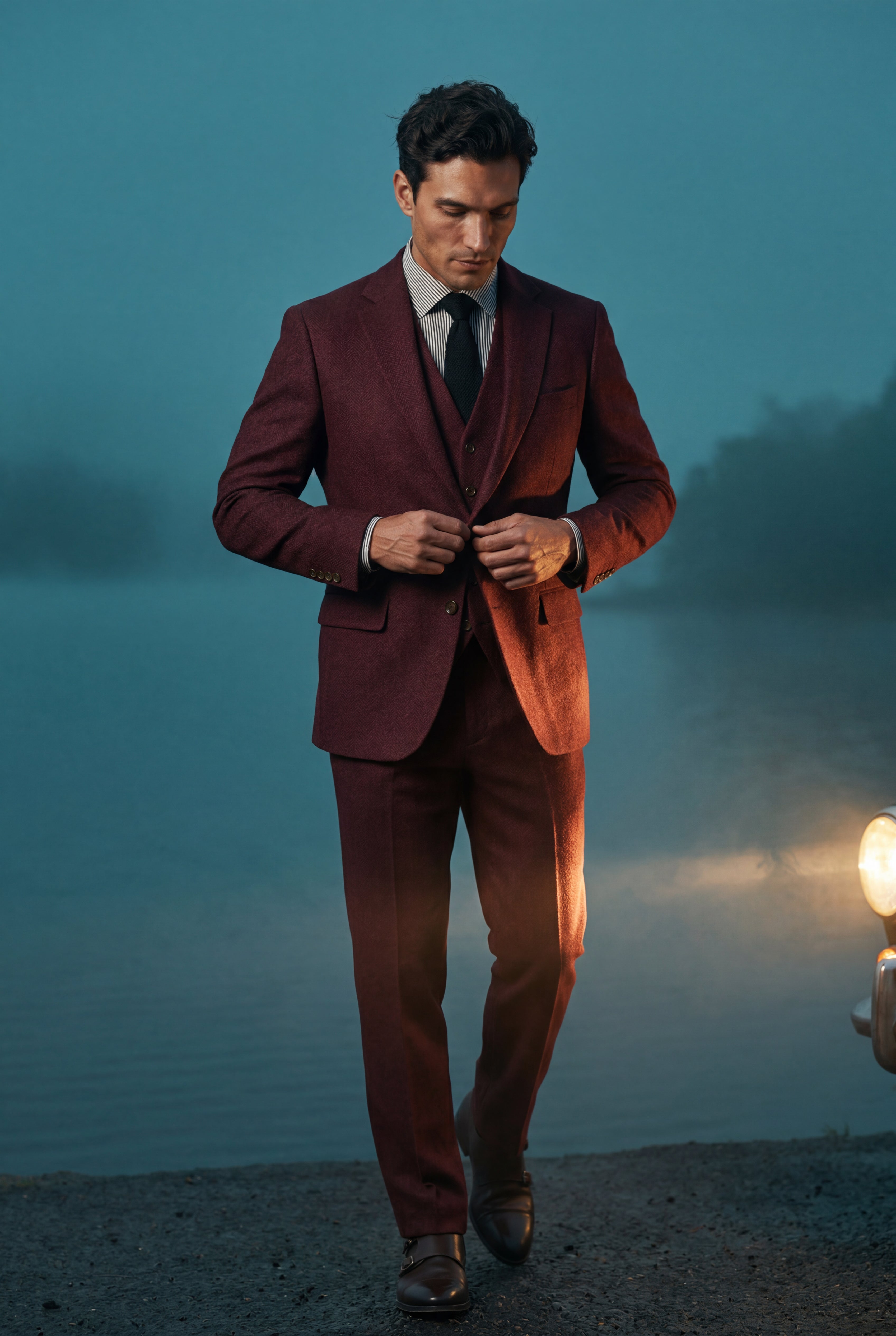 Liam | Textured Three-piece Suit with Notched Lapels