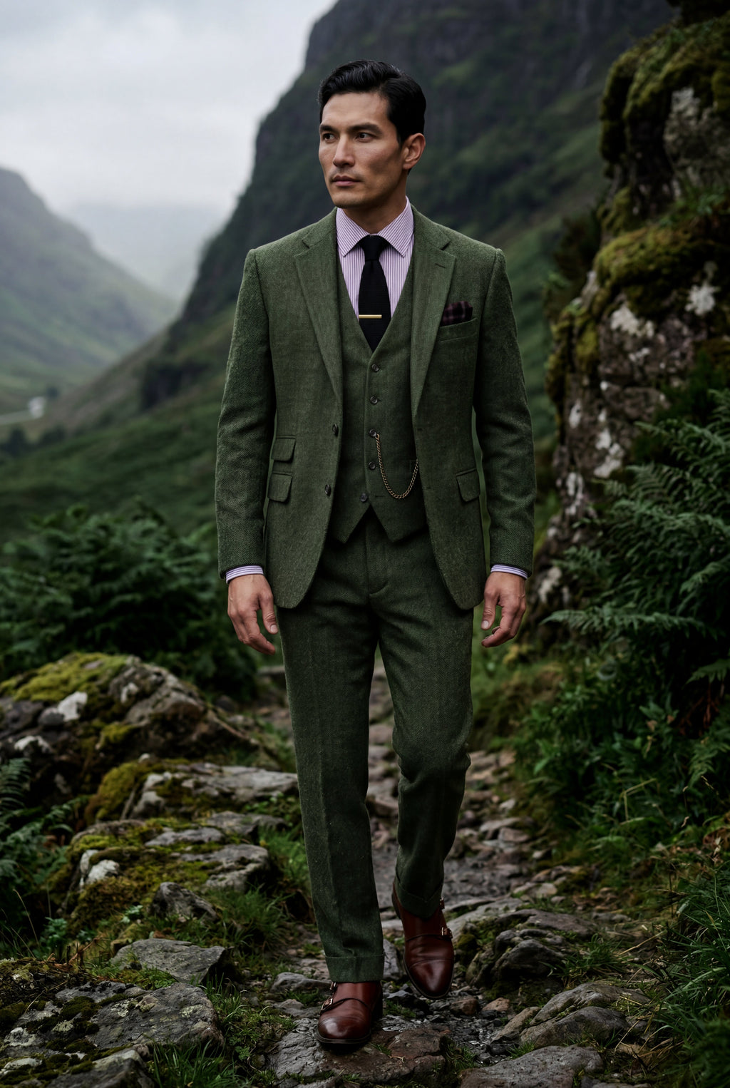 Liam | Textured Three-piece Suit with Notched Lapels