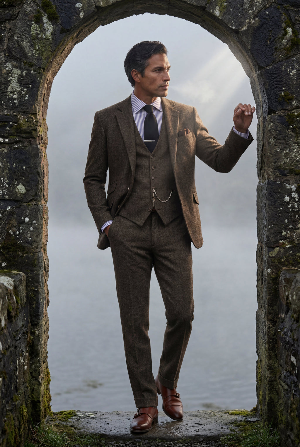 Liam | Textured Three-piece Suit with Notched Lapels