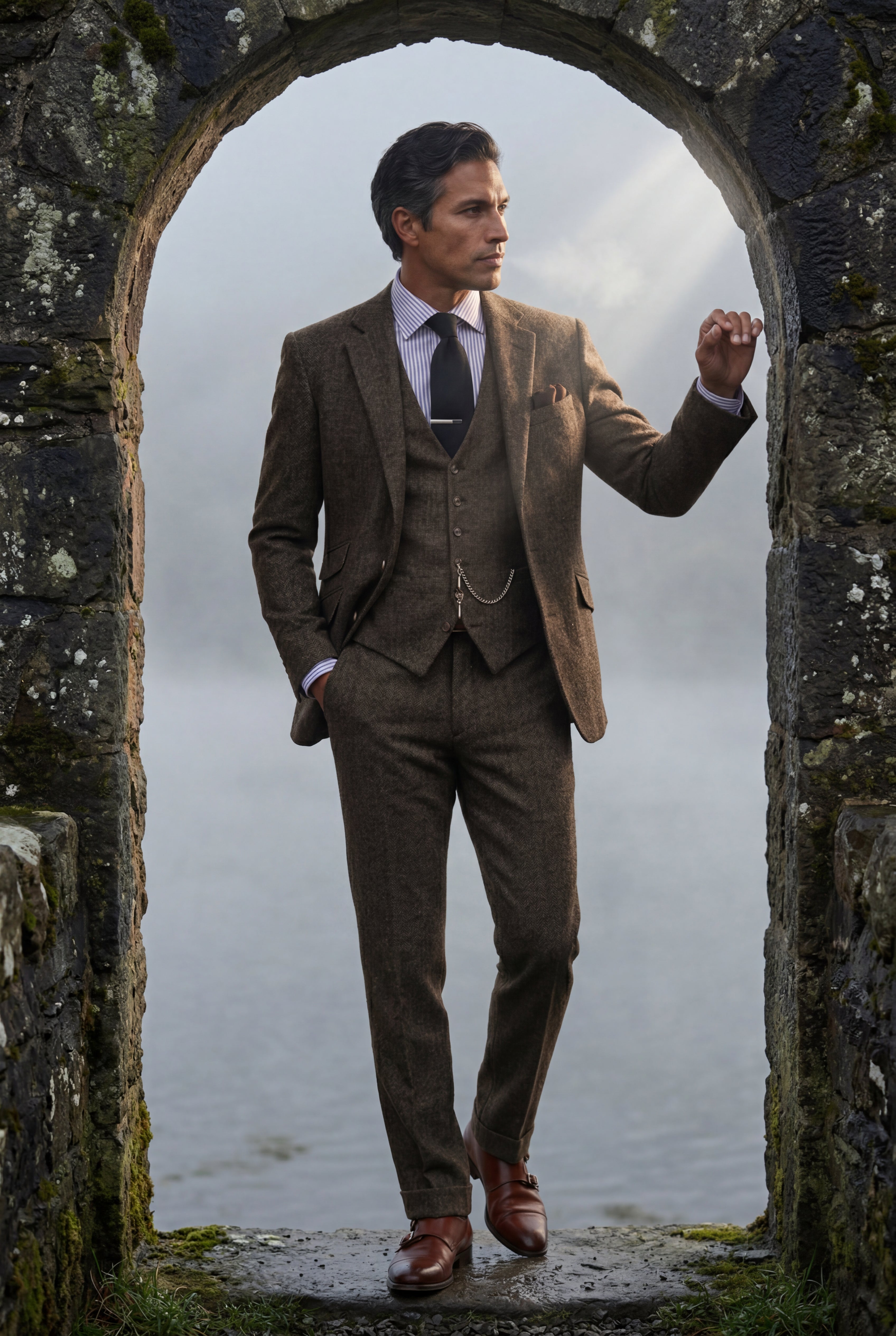 Liam | Textured Three-piece Suit with Notched Lapels