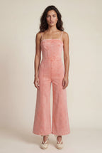 Elcevi | Acid Wash Corset Wide-leg Jumpsuit with Raw Hem For Women