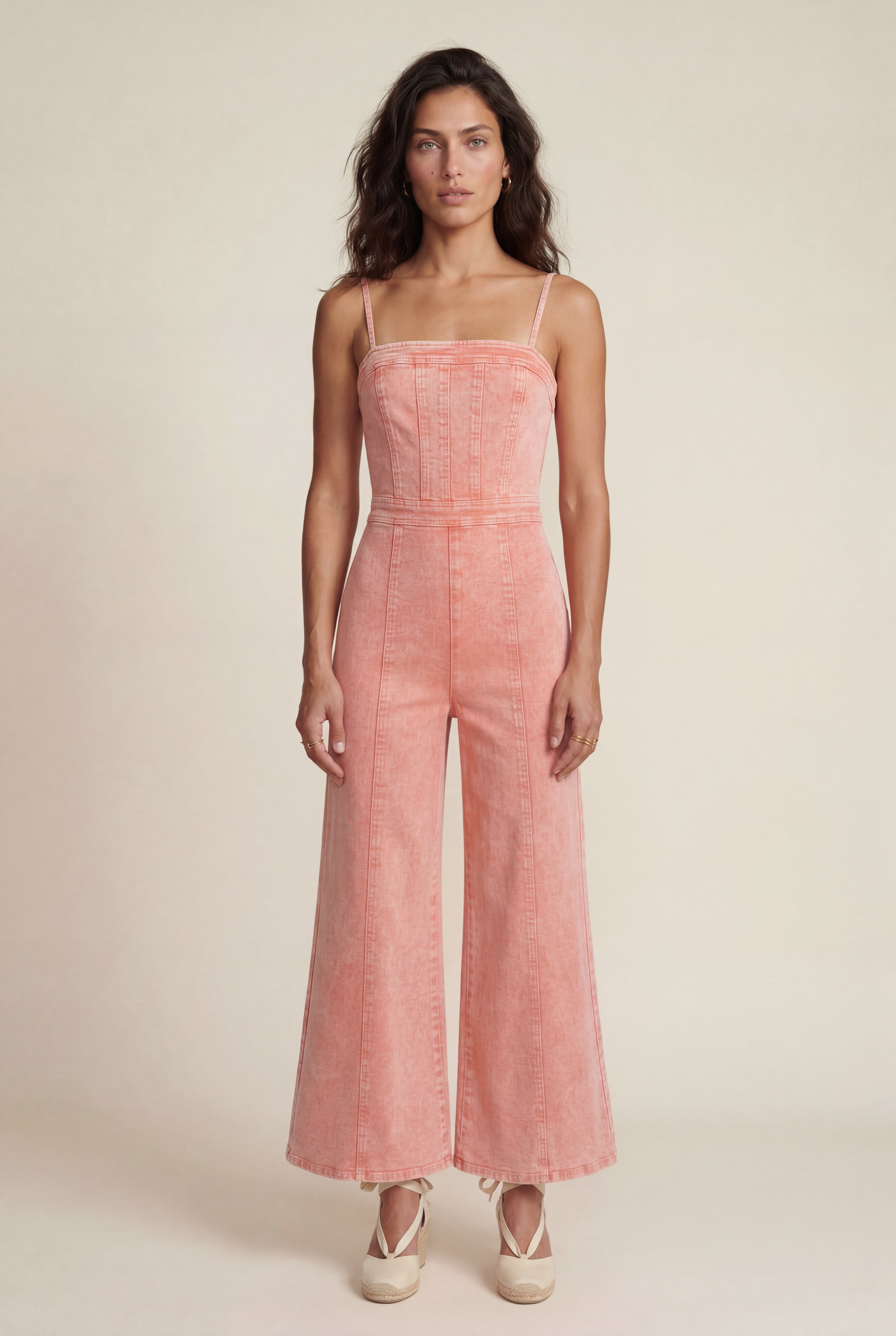 Elcevi | Acid Wash Corset Wide-leg Jumpsuit with Raw Hem For Women