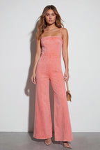 Elcevi | Acid Wash Corset Wide-leg Jumpsuit with Raw Hem For Women