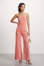 Elcevi | Acid Wash Corset Wide-leg Jumpsuit with Raw Hem For Women