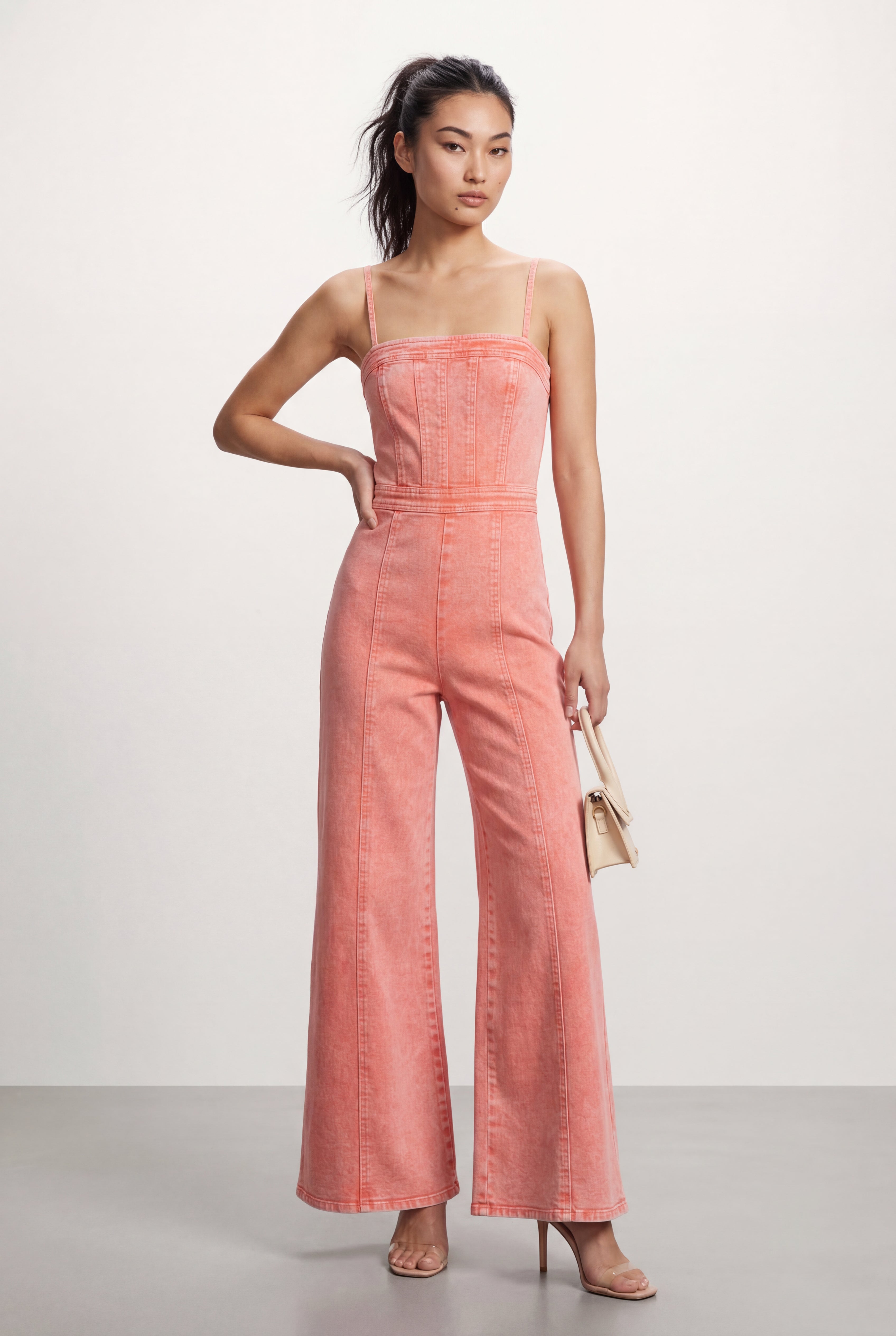 Elcevi | Acid Wash Corset Wide-leg Jumpsuit with Raw Hem For Women