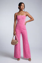 Elcevi | Acid Wash Corset Wide-leg Jumpsuit with Raw Hem For Women