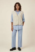 Elcevi | Boxy Snap-button Vest with Contrast Edge Trim For Women