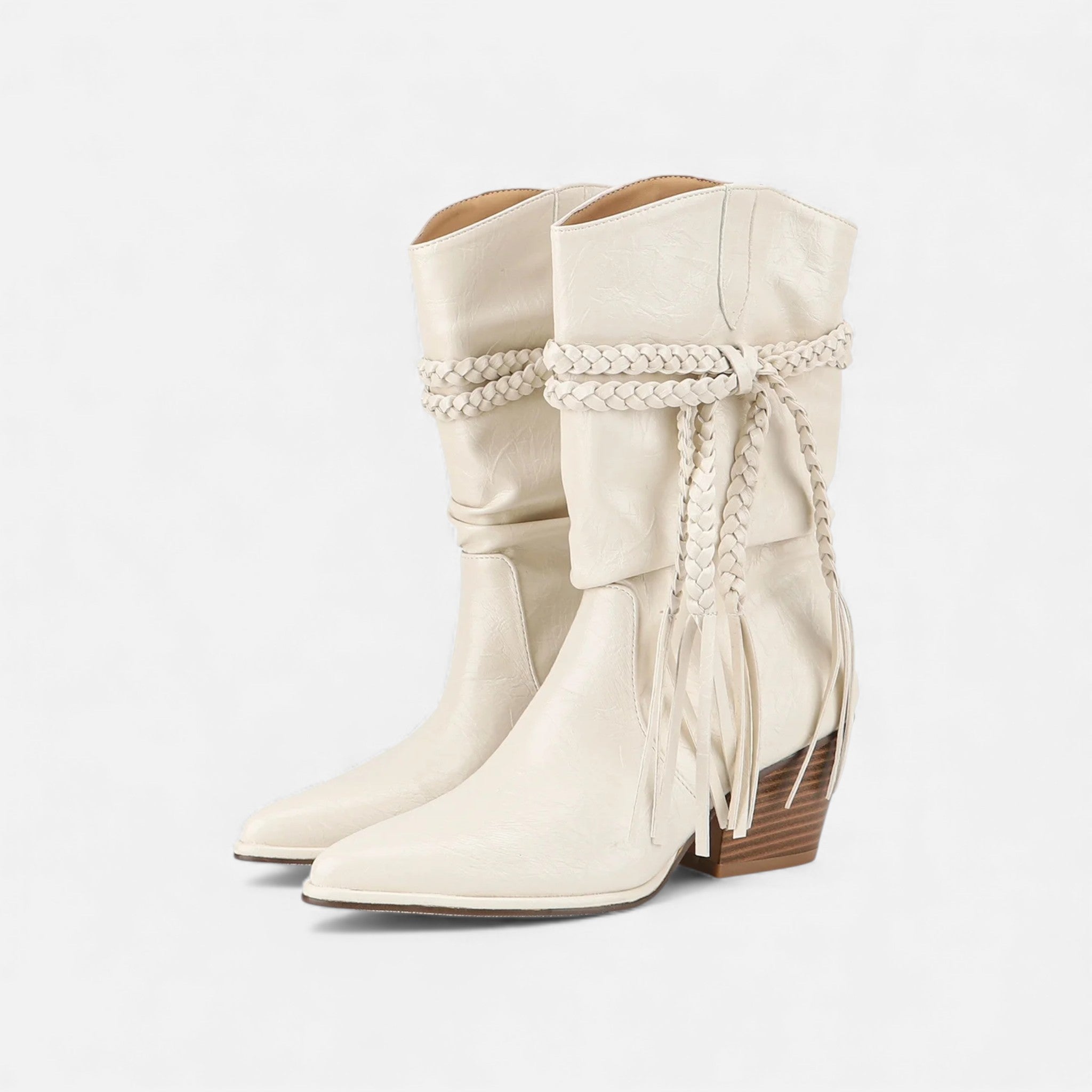 Lia | Braided Tassel Western Chunky Heel Mid-calf Boots