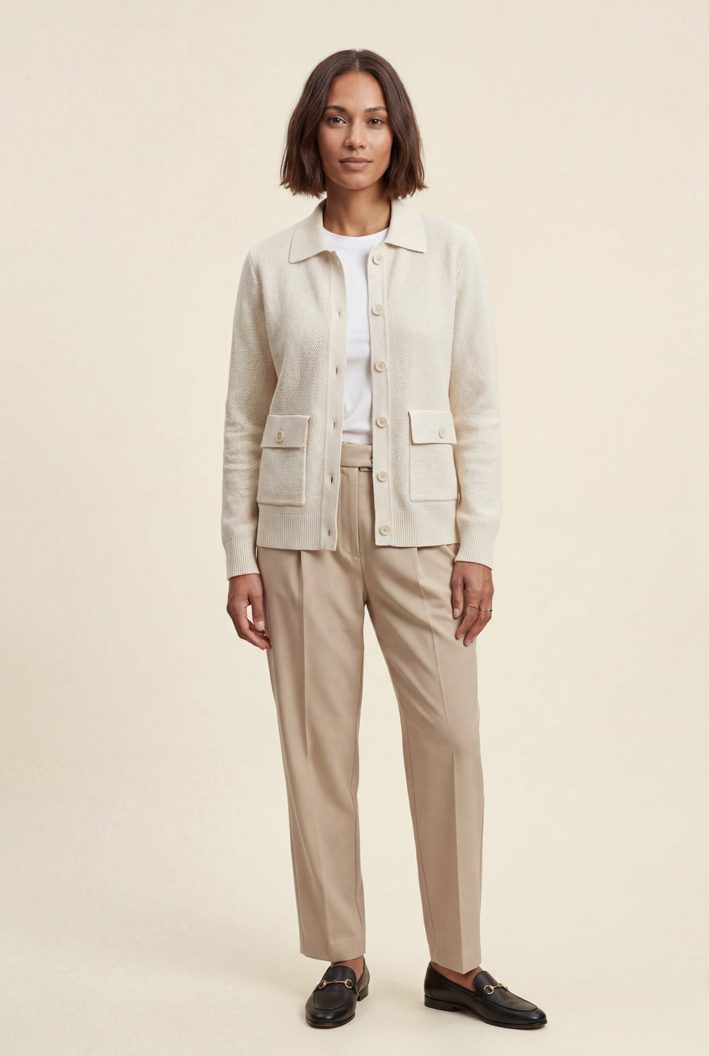 Button-up Collared Cardigan with Patch Pockets | Senna