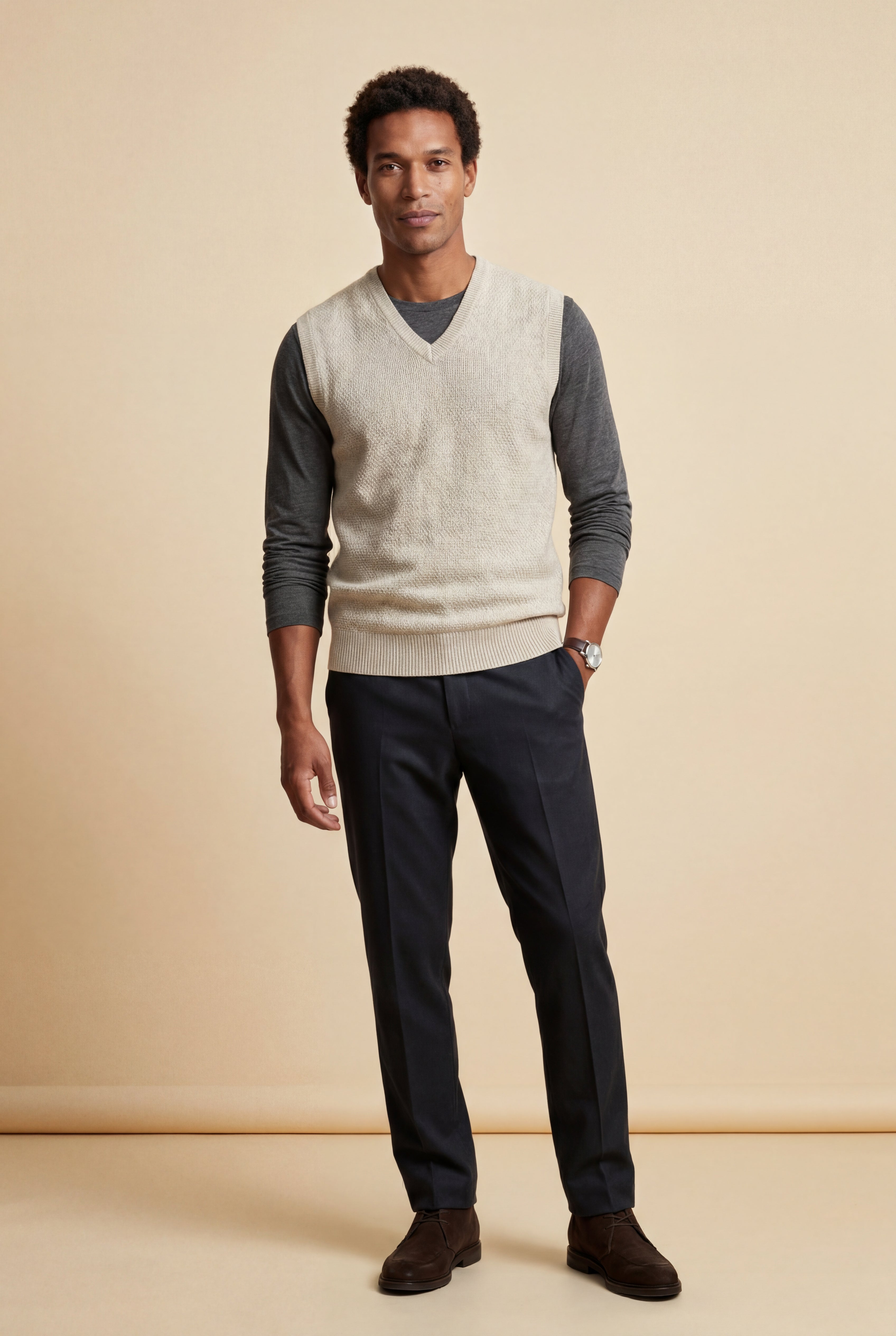 Liam | Classic V-neck Sweater Vest with Ribbed Hem