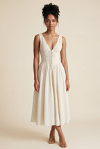 Alyssa | Corset Bodice Sleeveless Midi Dress with Tie Front For Women