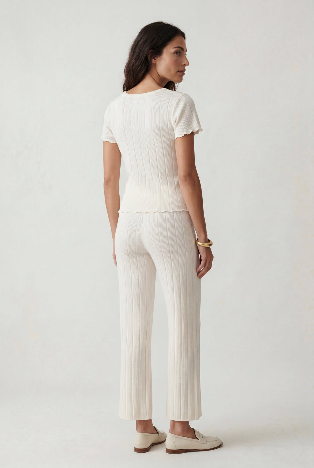 Lisa | Cream Ribbed Short Sleeve Loungewear Set