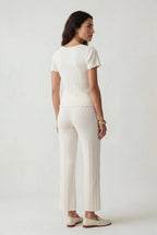 Lisa | Cream Ribbed Short Sleeve Loungewear Set