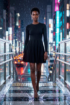 Alyssa | Crew Neck Long Sleeve Fit and Flare Mini Dress For Women