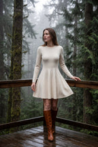 Alyssa | Crew Neck Long Sleeve Fit and Flare Mini Dress For Women