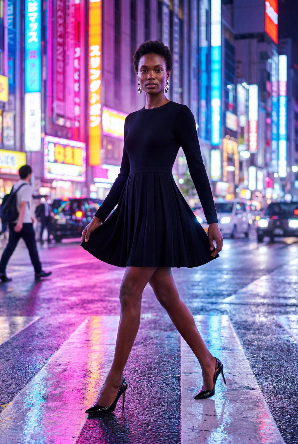 Alyssa | Crew Neck Long Sleeve Fit and Flare Mini Dress For Women
