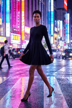 Alyssa | Crew Neck Long Sleeve Fit and Flare Mini Dress For Women