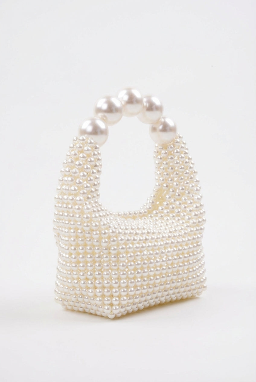 Lieke | Ivory Pearl-embellished Mini Clutch with Sculptural Handle