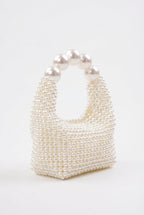 Lieke | Ivory Pearl-embellished Mini Clutch with Sculptural Handle