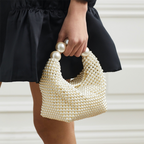 Lieke | Ivory Pearl-embellished Mini Clutch with Sculptural Handle