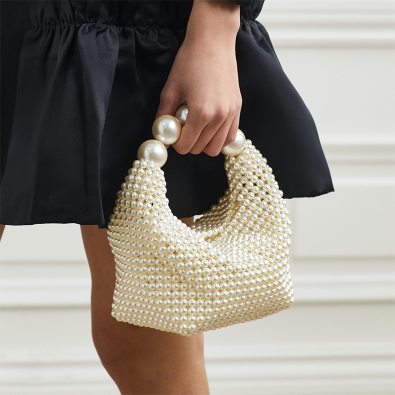 Lieke | Ivory Pearl-embellished Mini Clutch with Sculptural Handle