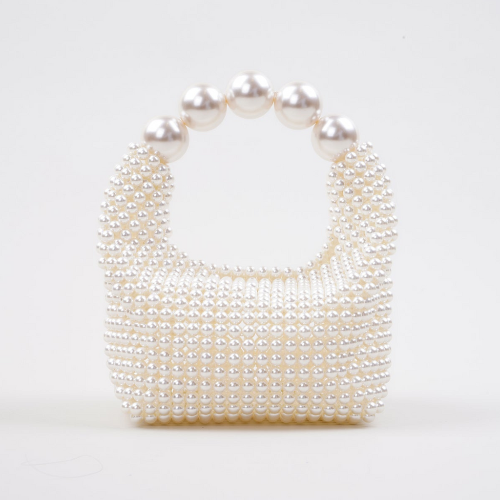 Lieke | Ivory Pearl-embellished Mini Clutch with Sculptural Handle