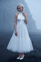Alyssa | Pleated Halter Neck Midi Dress with Open Back Detail For Women