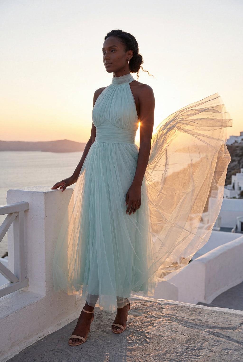 Alyssa | Pleated Halter Neck Midi Dress with Open Back Detail For Women