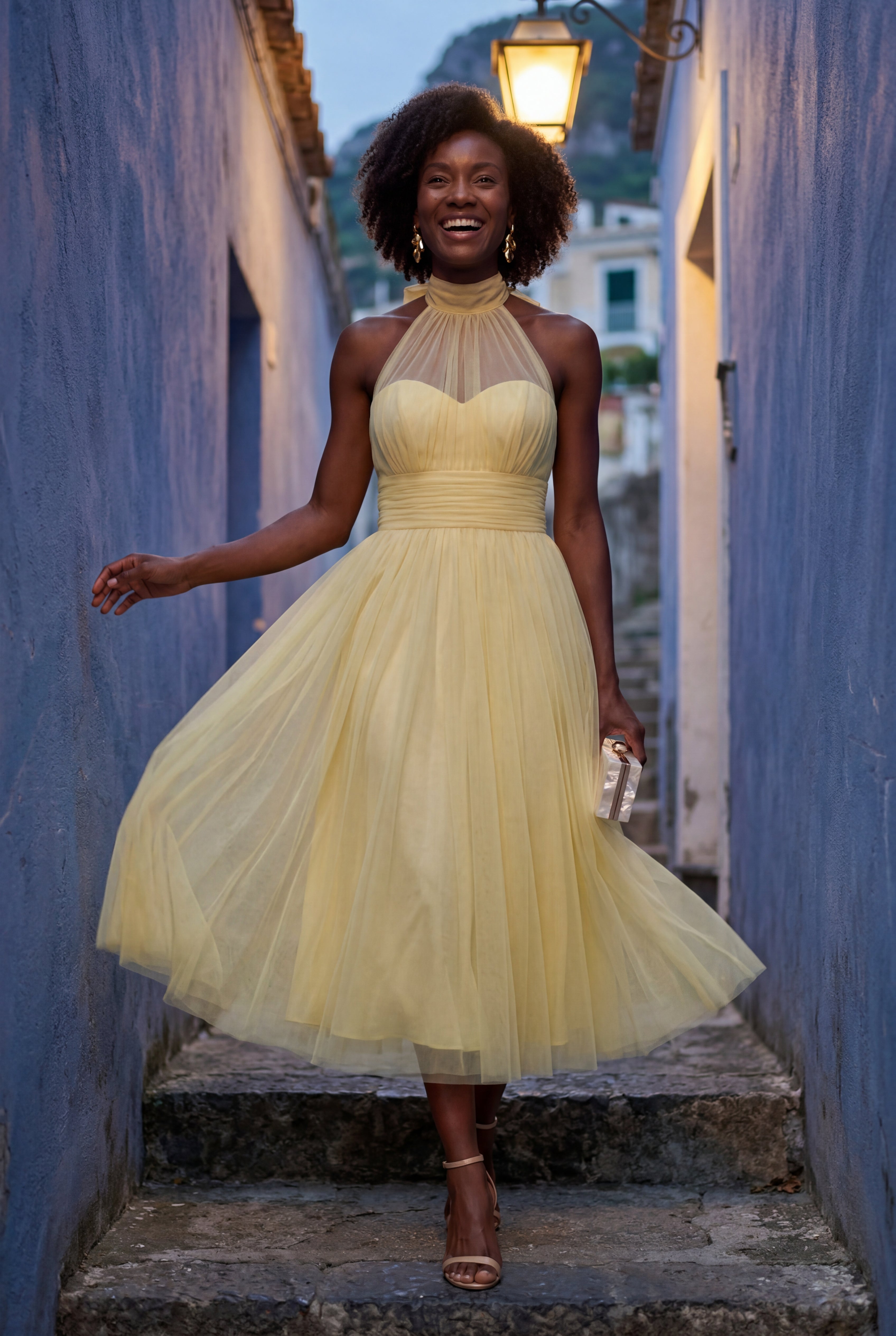 Alyssa | Pleated Halter Neck Midi Dress with Open Back Detail For Women