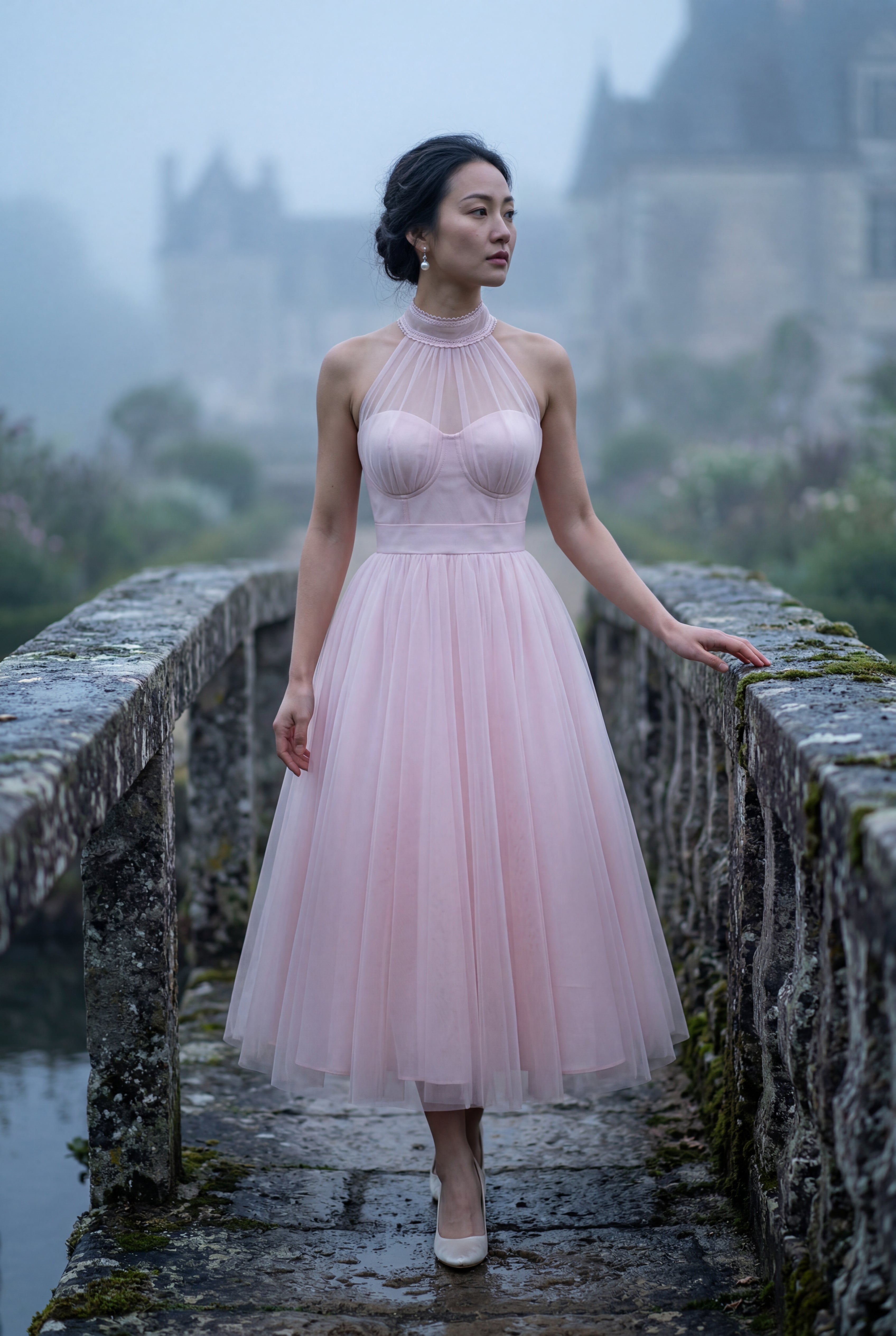 Alyssa | Pleated Halter Neck Midi Dress with Open Back Detail For Women