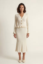 Lia | Ribbed Peplum Cardigan and Fluted Midi Skirt Set
