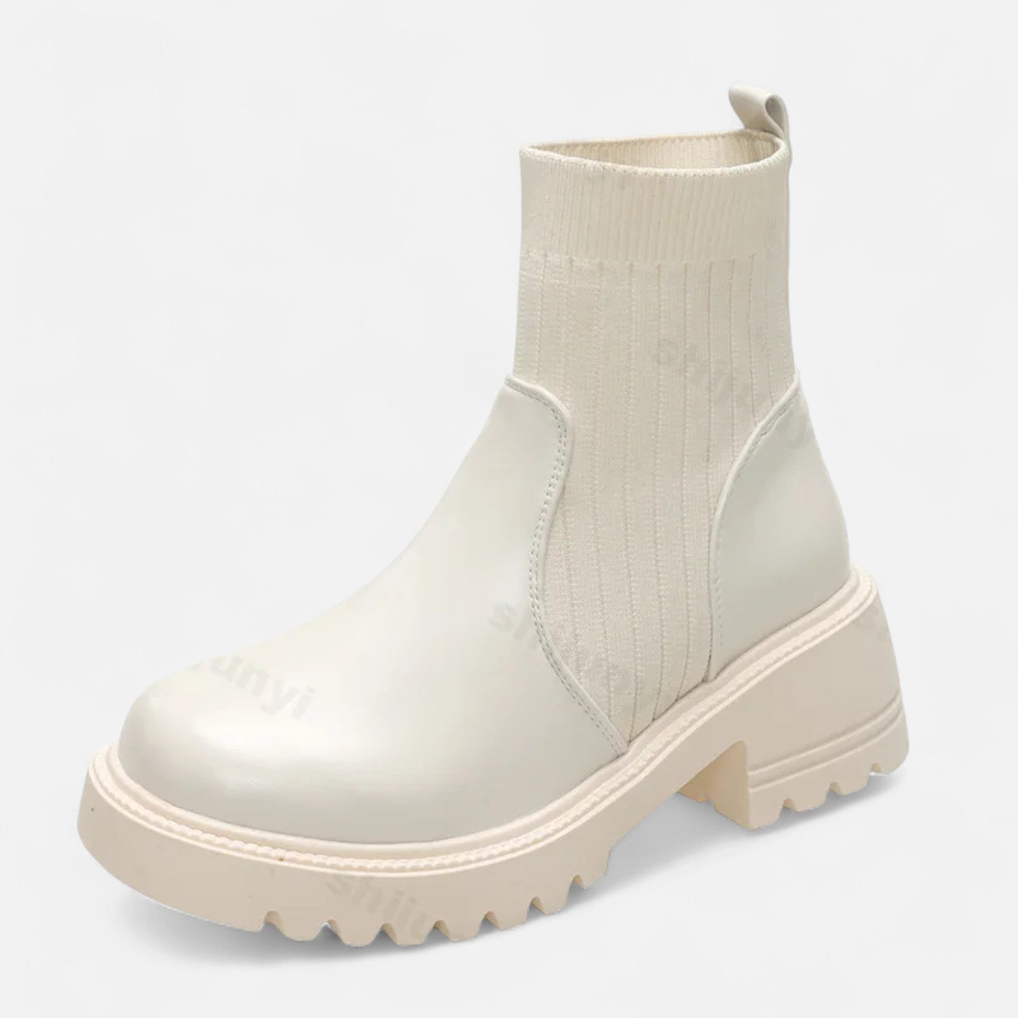 Lia | Ribbed Sock Chunky Block Heel Ankle Boots