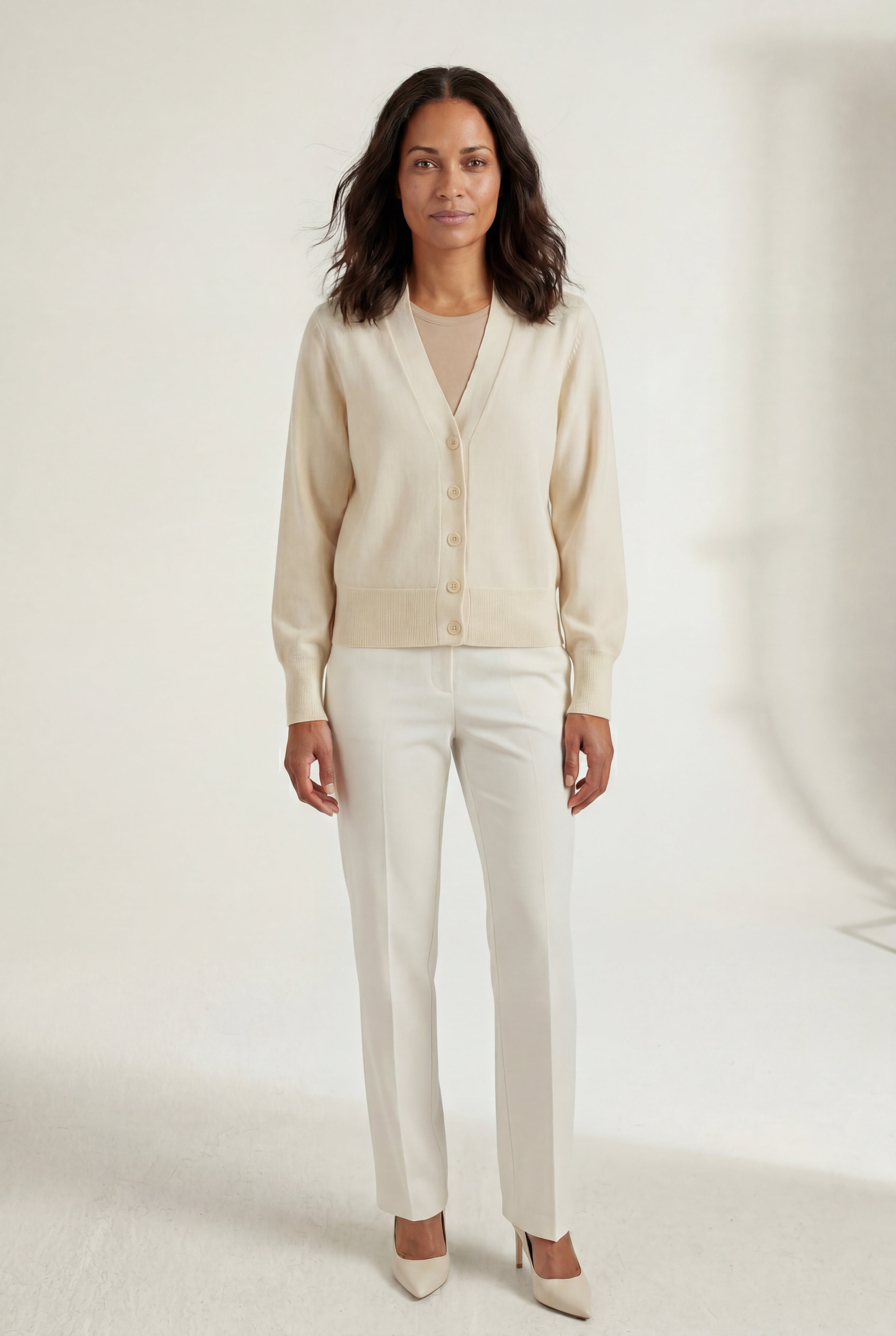 V-neck Button-front Classic Cardigan Sweater | Senna