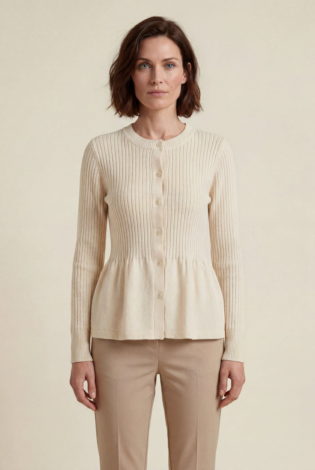 Women's Ribbed Button-Front Peplum Cardigan | Senna
