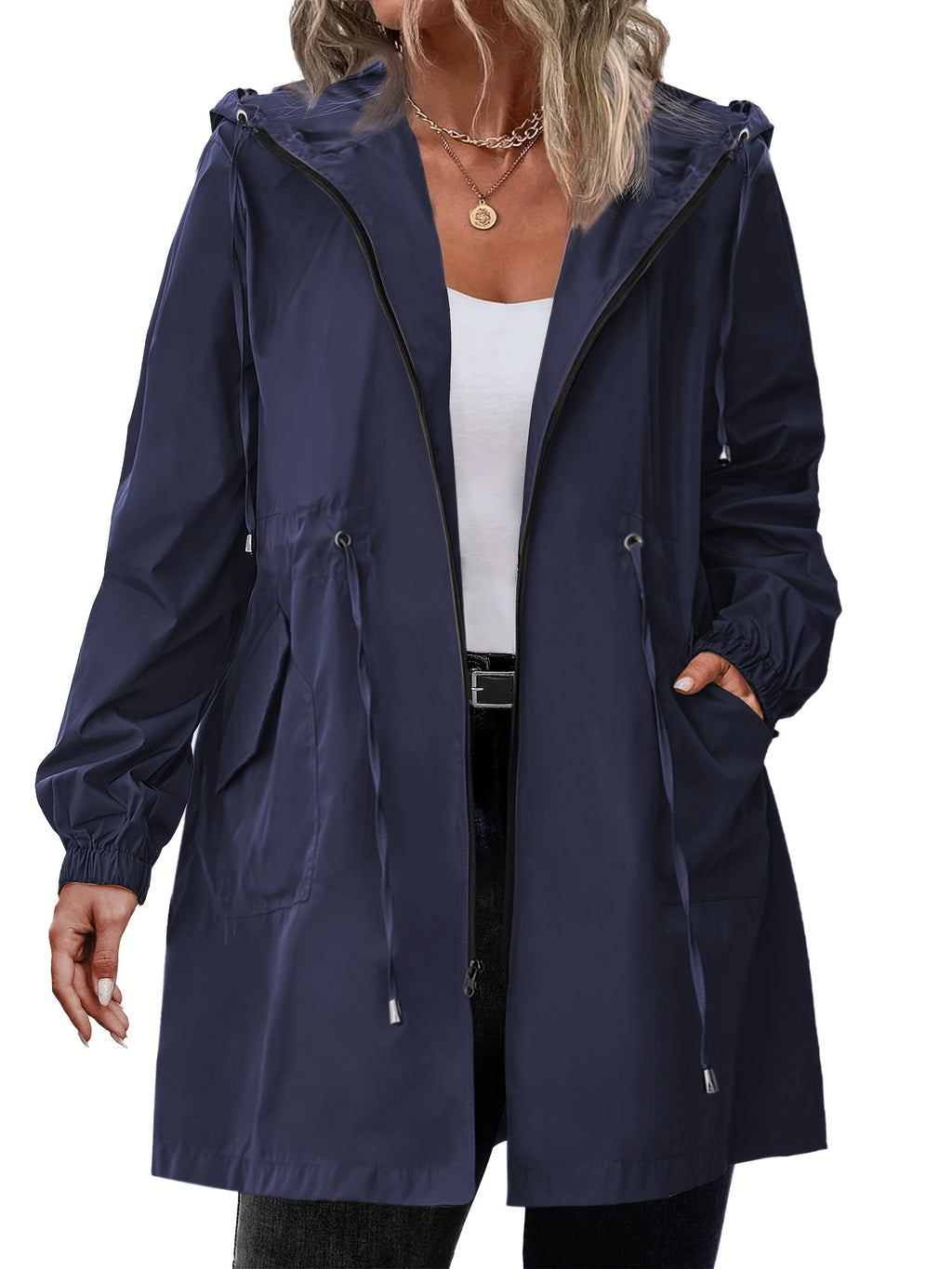 Women's Rain Jacket with Hood and Zipper - Louisa
