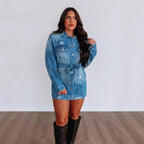 The Yasmina Elisa Casual Denim Belted Jacket Dress