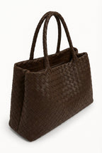 Lieke | Chocolate Brown Large Tote Bag with Braided Handles