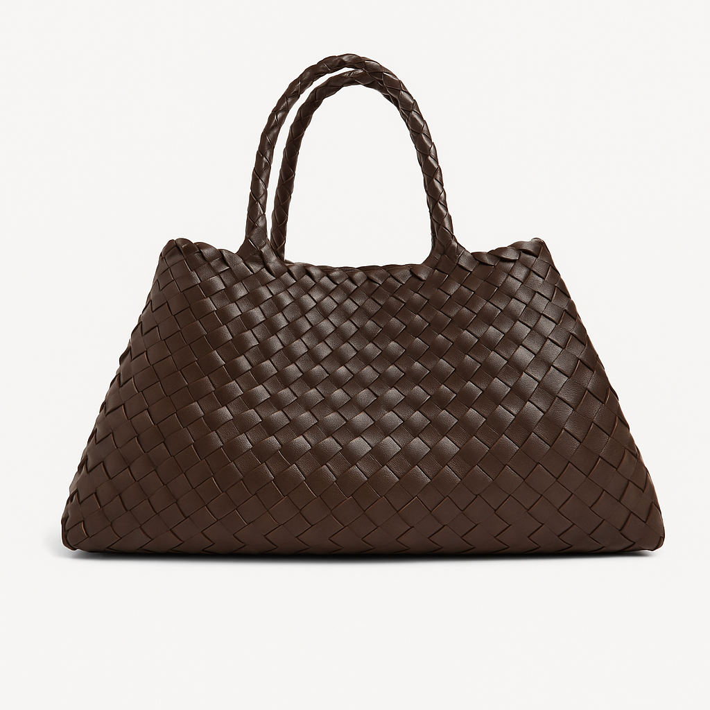 Lieke | Chocolate Brown Large Tote Bag with Braided Handles