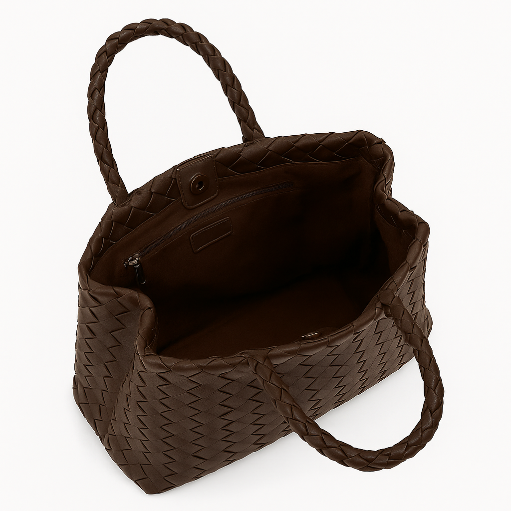 Lieke | Chocolate Brown Large Tote Bag with Braided Handles