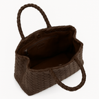 Lieke | Chocolate Brown Large Tote Bag with Braided Handles