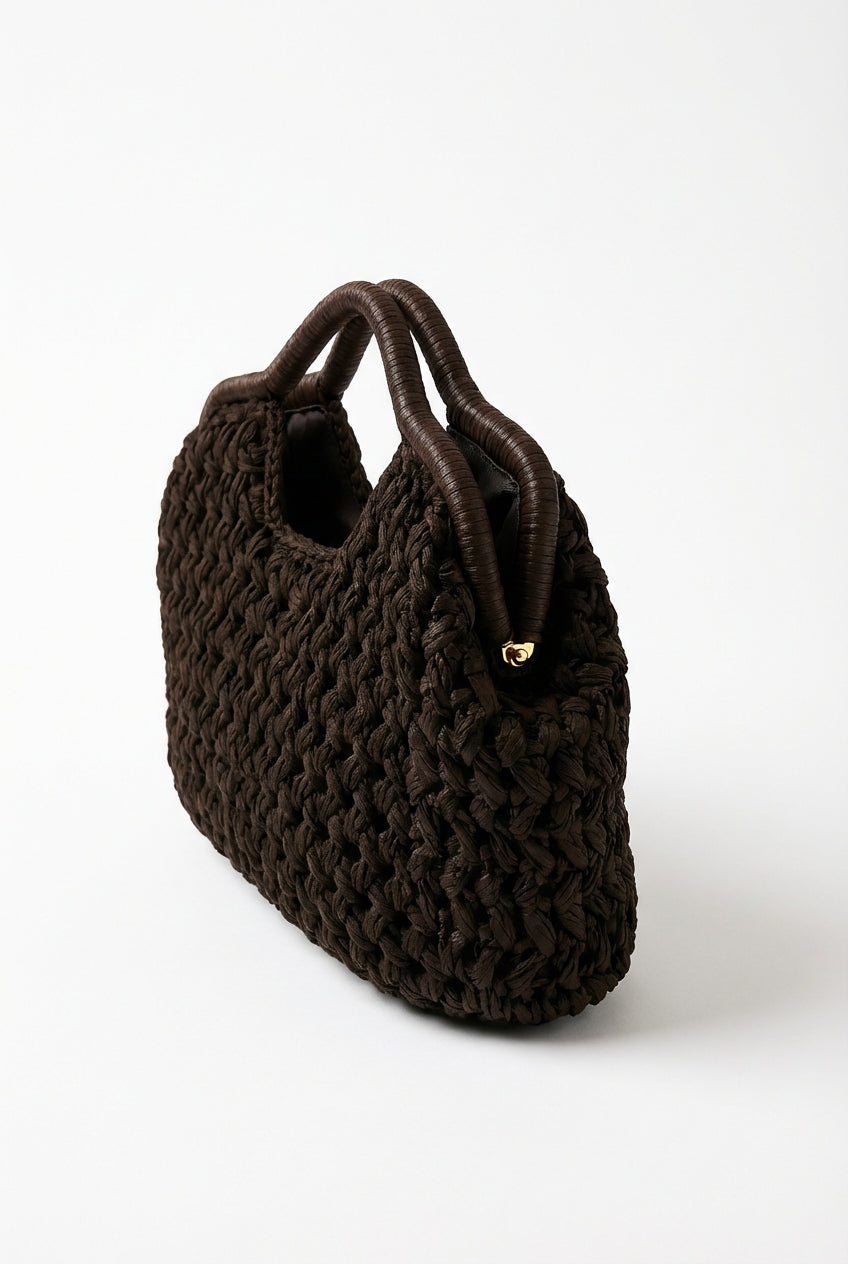 Lieke | Chunky Hand-crocheted Structured Clutch Bag Dark Brown