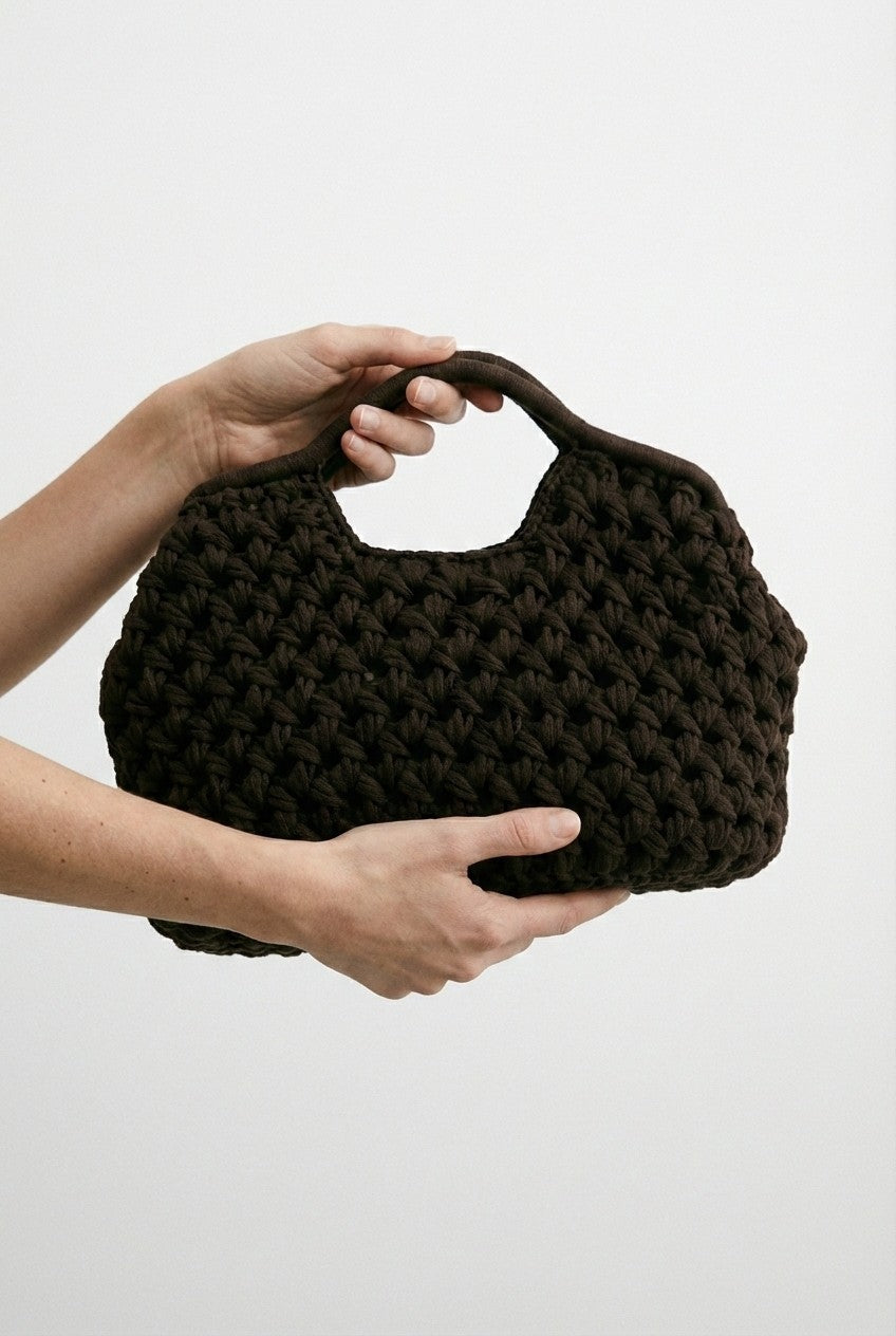 Lieke | Chunky Hand-crocheted Structured Clutch Bag Dark Brown