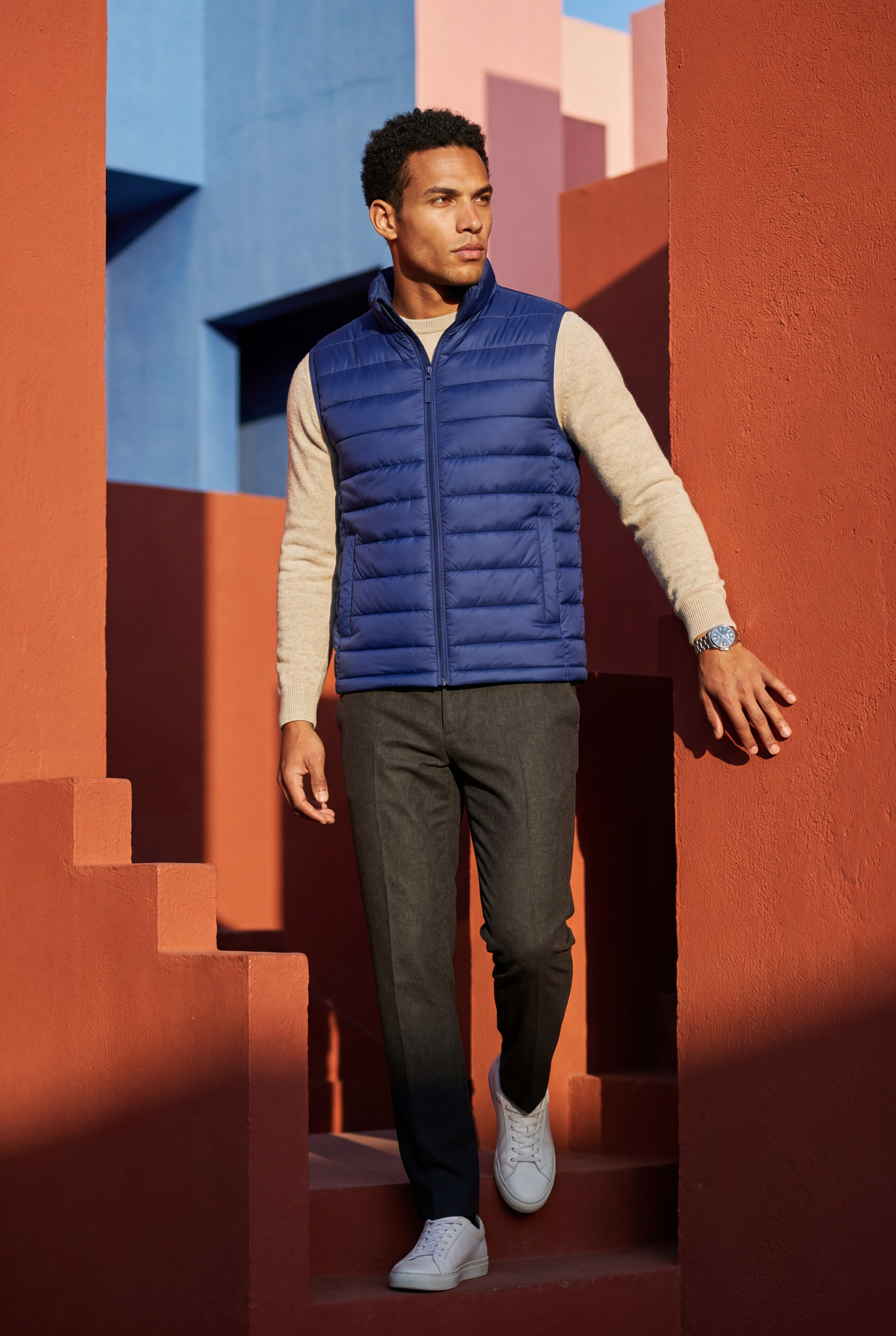 Lightweight High Collar Padded Vest with Slim Silhouette | Liam