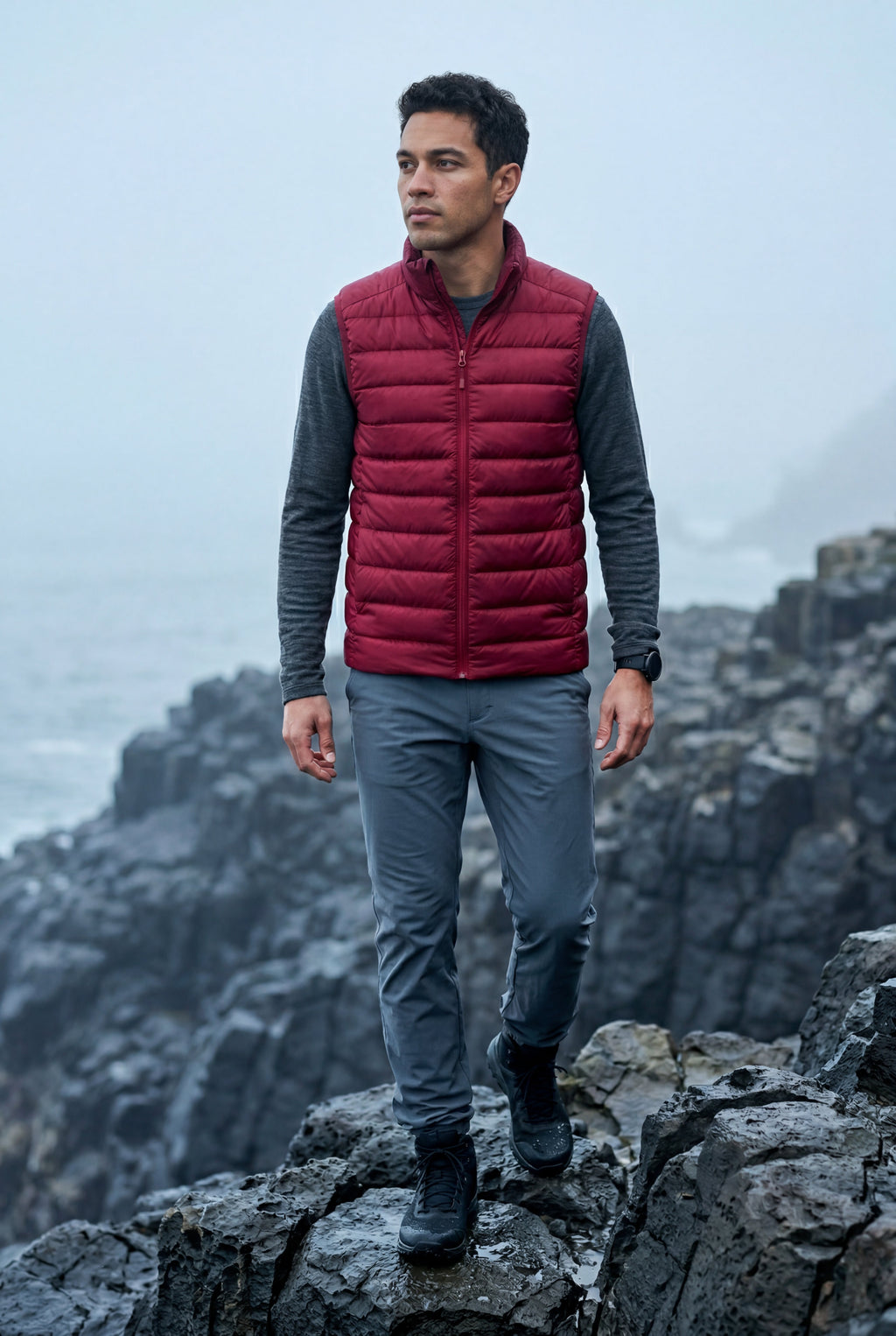 Lightweight High Collar Padded Vest with Slim Silhouette | Liam
