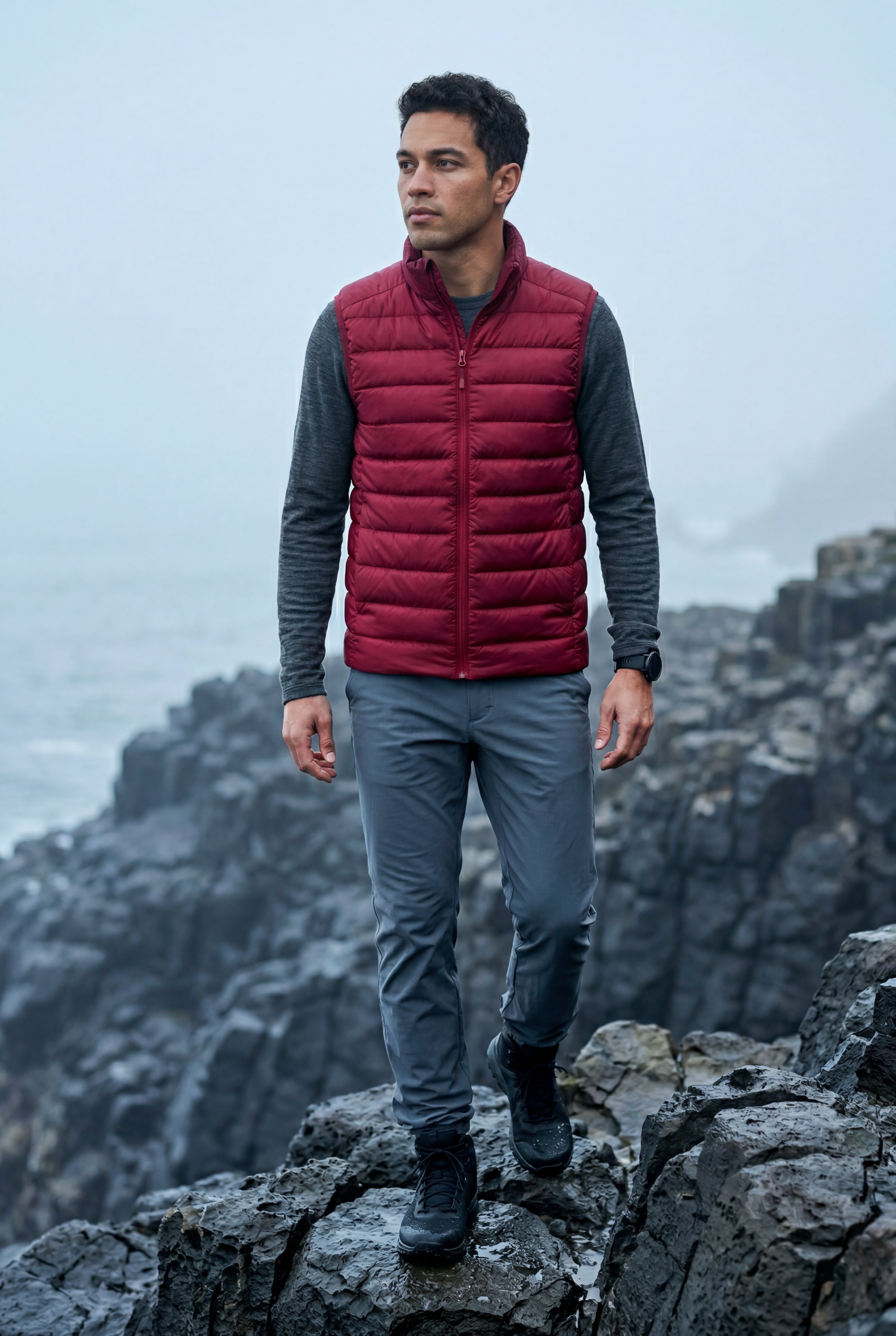 Lightweight High Collar Padded Vest with Slim Silhouette | Liam