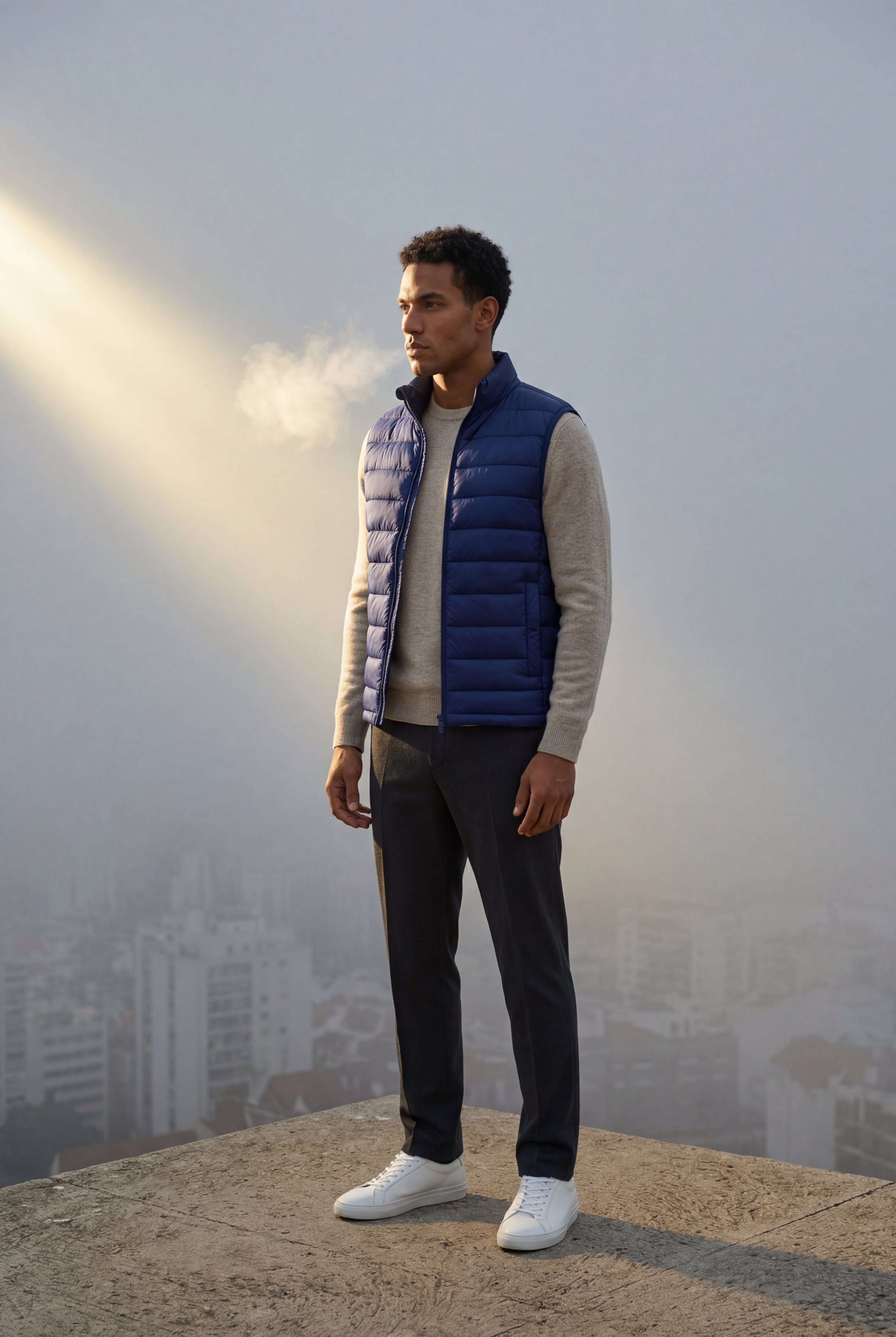 Lightweight High Collar Padded Vest with Slim Silhouette | Liam